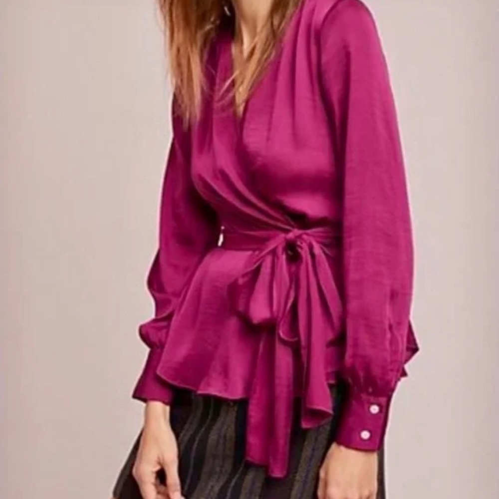 NWT Moulinette Soeurs Brynn Tie-Front Blouse in Raspberry size 0